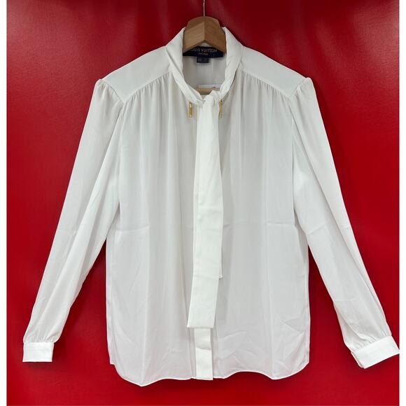 Louis Vuitton Uniforms White Zippered Collar Long Sleeve Blouse Top Size 40 NWT